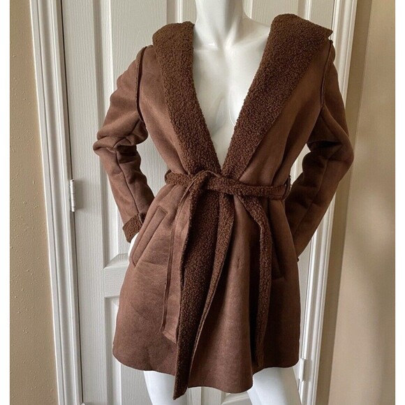 Kut from the Kloth Emelie Hooded Faux Suede Wrap Coat Women’s Sz M - Picture 1 of 12